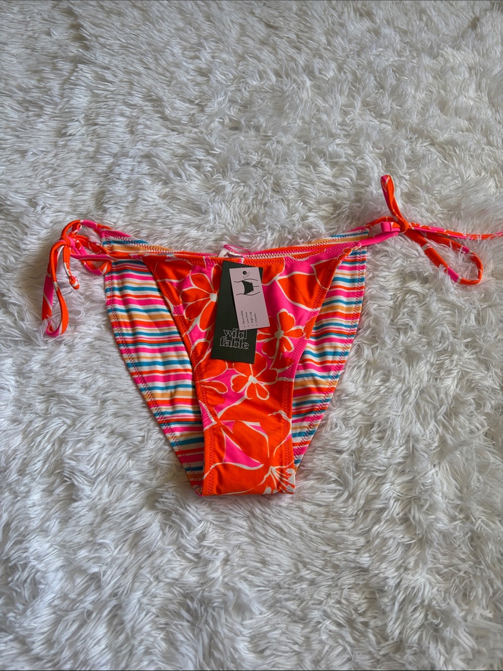NWT Wild Fable Floral Striped Reversible Swim Bikini Bottoms Side Ties Size S
